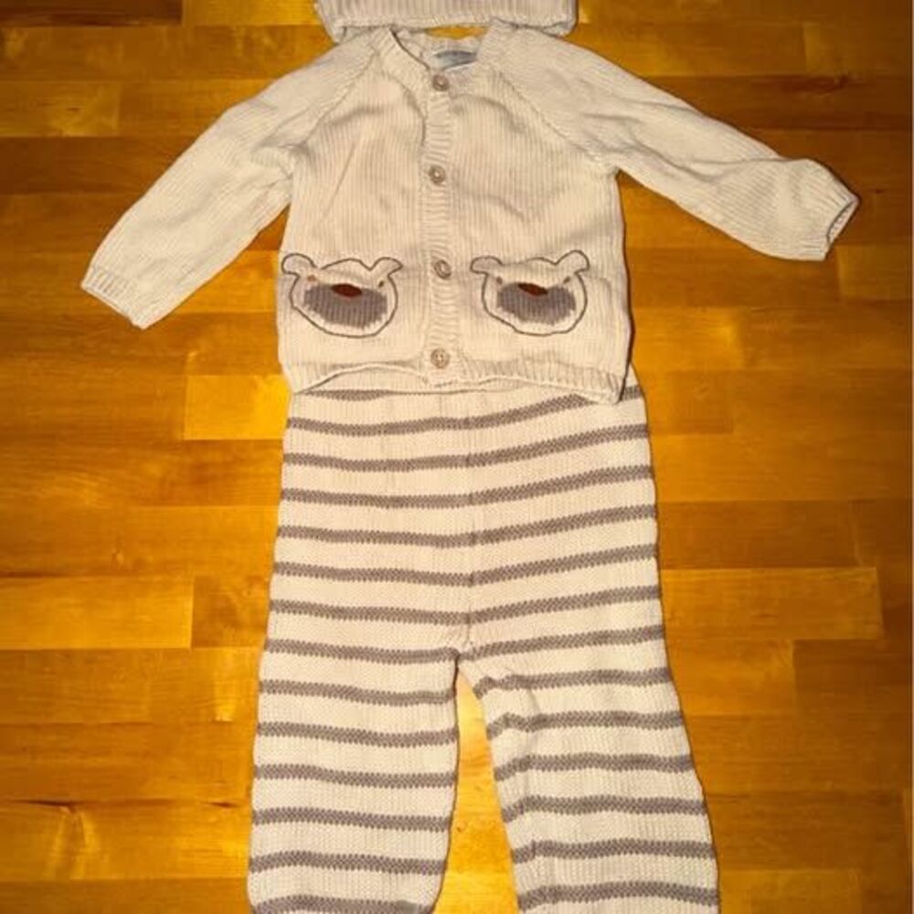 Rock A Bye Baby Boutique Baby Boy 3-Piece Bear Knit Set Size 9M